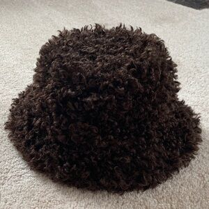 Anthropologie Plush Curly Sherpa Fleece Bucket Hat - Brown